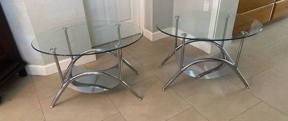 Oval Glass Top Side Tables (2)