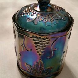 Indiana Blue Carnival Glass Canister / Jar