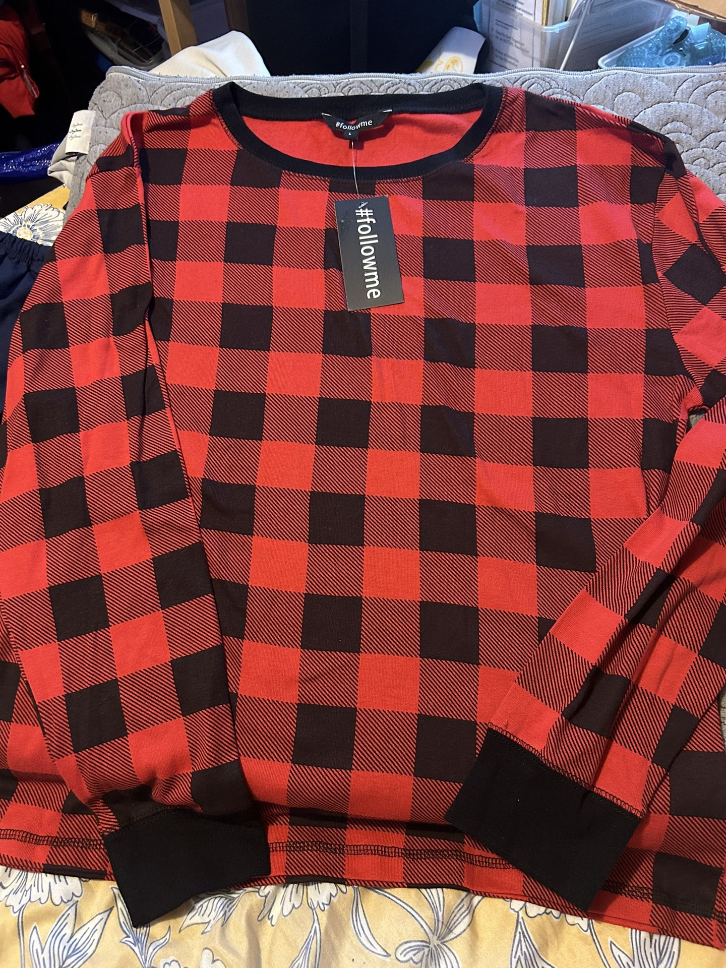 Red And Blk Checker Long Sleeve Shirt