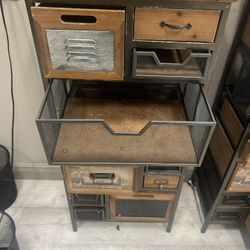 Distressed Metal And Wood Cabinet 