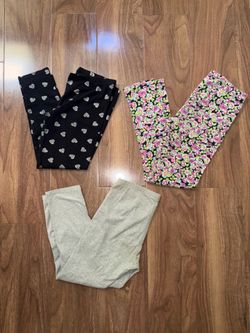 Girls 3-Pack Stretch Leggings - Black Heart, Pink Floral, Light Gray