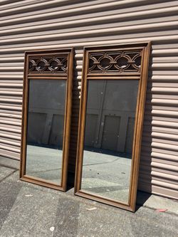 Pair of Vintage Wood Framed Wall Mirrors