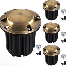 NEW Brass LumStory 4-Pack Low Voltage Landscape Lighting | Brass Well Lights (Three-Direction Turret)