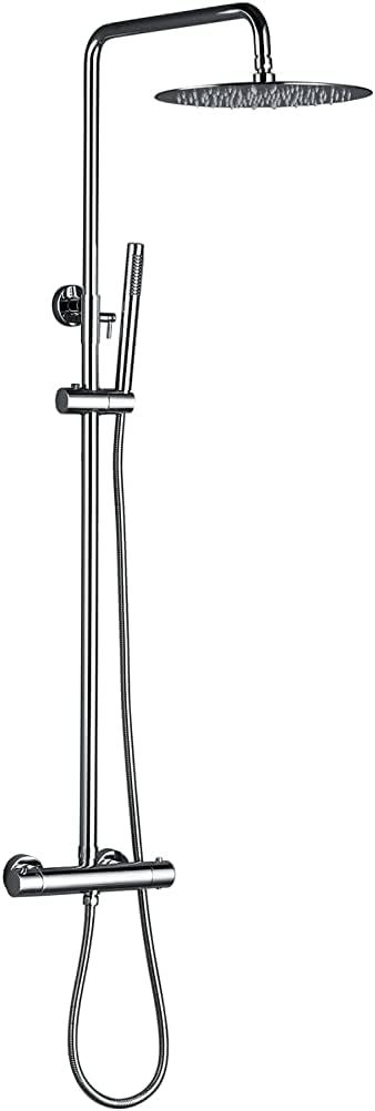 Shower Set Thermostatic Shower Mixer Set, Multi-Function Wall Mount Exposed Shower Column Bathroom Faucet with Diverter Rain Head,