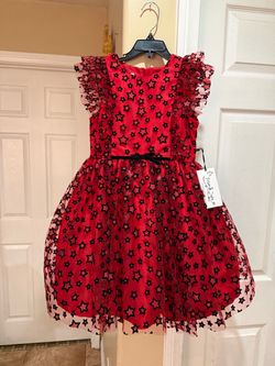 Girls Red & Black Star Tulle Party Dress