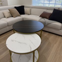 Coffee Table - Black & White - Round - Faux Marble Top - Circular Round 