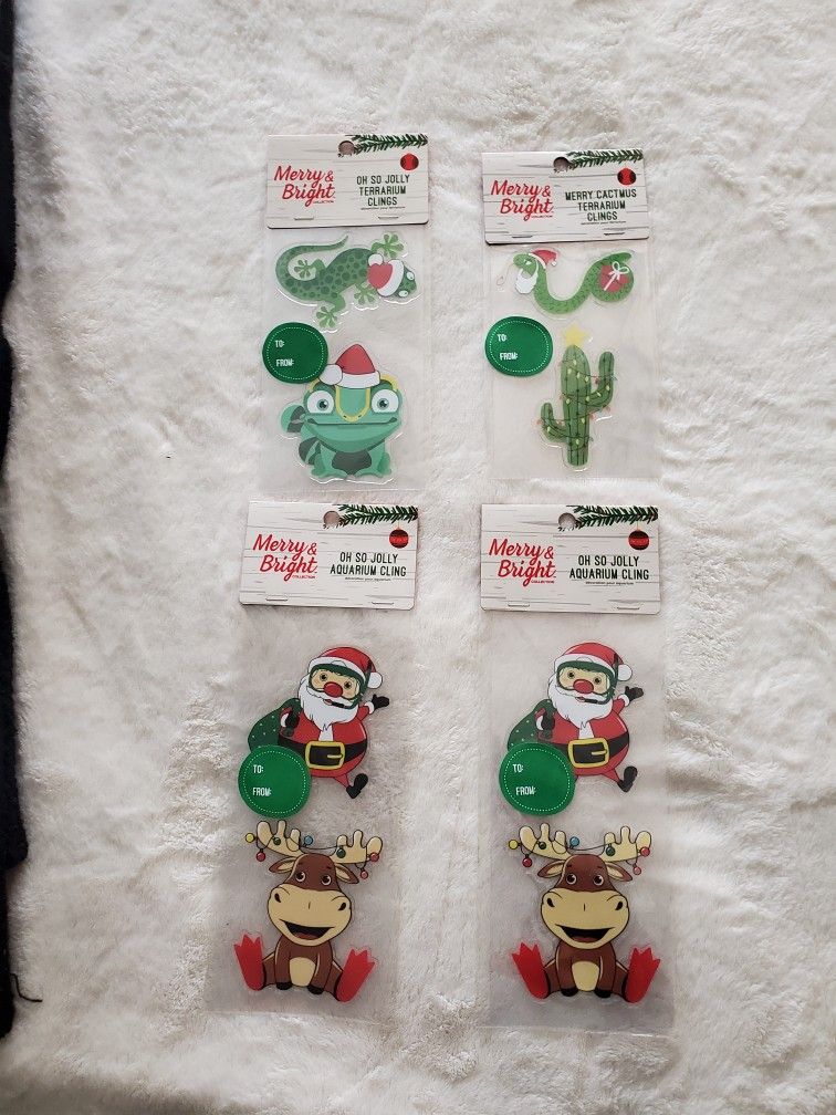 Reptile fish Aquarium Tank Decor Christmas Cling Ons- New- All For $10