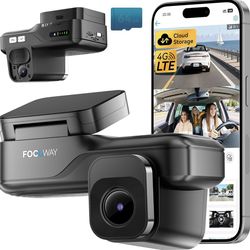 4G LTE Dash Cam with Live View, 2K+1080P Front Inside Anti-Theft Car Camera Live Streaming, Instant Alert via App, Cloud & SD Storage, IR Night Vision