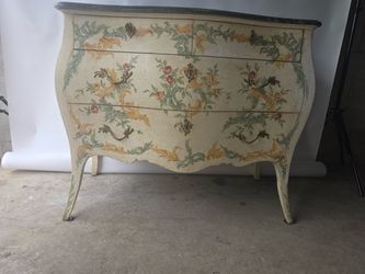 Vintage Mid-Century Venetian Style Bombé Commode Dresser – Floral Painted