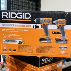 RIDGID 18V SubCompact Brushless 2-Tool Combo Kit with Drill/Driver, Impact Driver, (2) 2.0 Ah Batteries, Charger, and Tool Bag