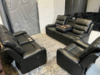 Reclining Sofa Set 3PCS In Black Brand New In The Box Only $1349