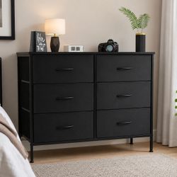Modern 6-Drawer Dresser – Black