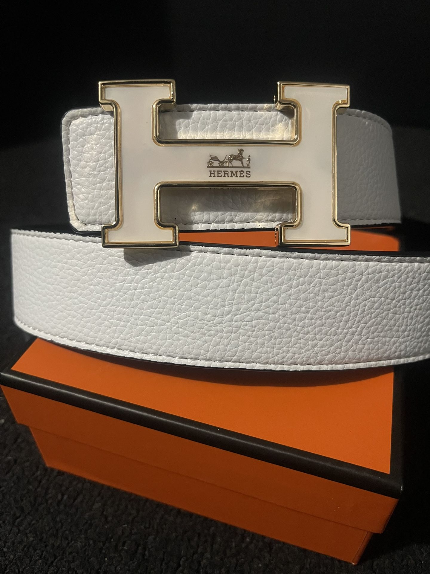 Hermes White Leather Reversible Belt