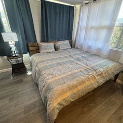 Rustic Wood and Metal King Platform Bed Frame