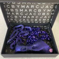 Brand New Marc by Marc Jacobs Purple Leather Metallic Chain Necklace 