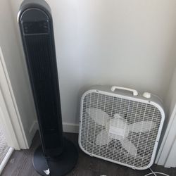 2 fans, fan tower is noisy, suitable for garage, both for $10