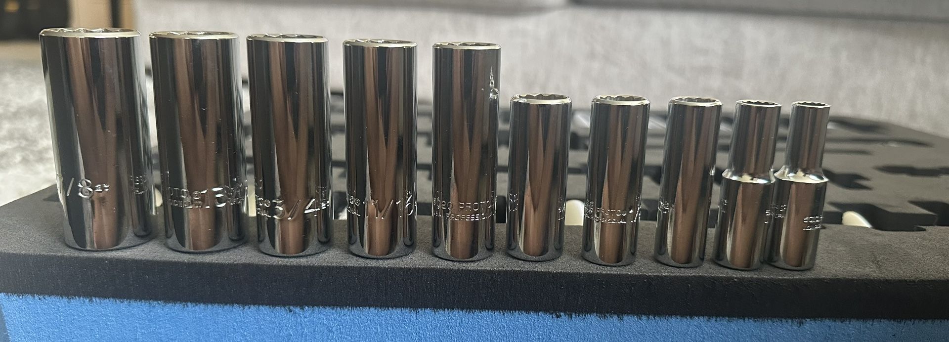 PROTO 3/8” Drive Deep Socket Set SAE 12 Point
