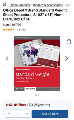 Office Depot Brand Standard Weight Sheet Protectors, 8-1/2" x 11", Non-Glare, Box Of 50ct