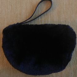 Vintage House Of Harlow 1960 Faux Fur Wristlet Small Pouch Evening Handbag BlackW Zipper
