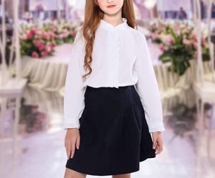 Girls White Blouse Ruffle Long Sleeve Button Down Shirts Princess 100% Cotton Loose Soft Tops Spring and Summer 13-14Y