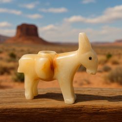 Mexican Onyx 1970s Donkey Figure Pen Holder, 3.5x3.5”