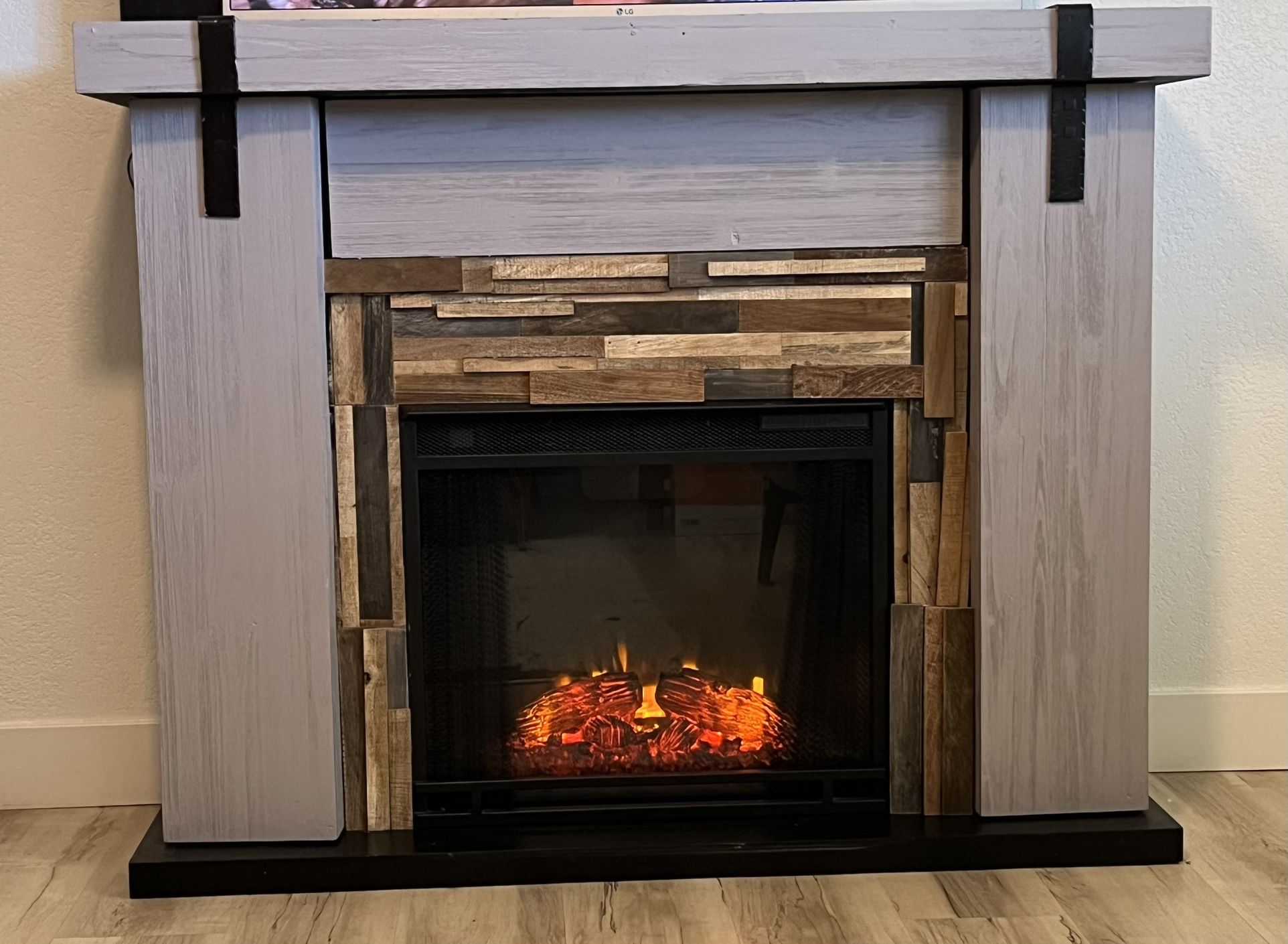 Rustic electric fireplace