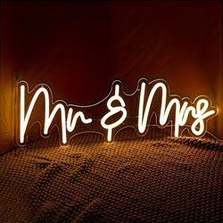Mr & Mrs (Mr And Mrs) LED Neon Light Sign, Warm White Wedding Backdrop Decor, Acrylic Wall Sign for Reception, for wedding Photo Booth