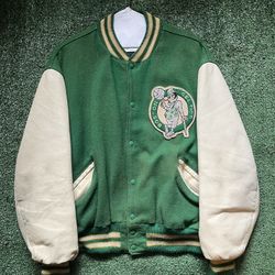 1980s Vintage Celtics Leather Varsity Jacket Size XL