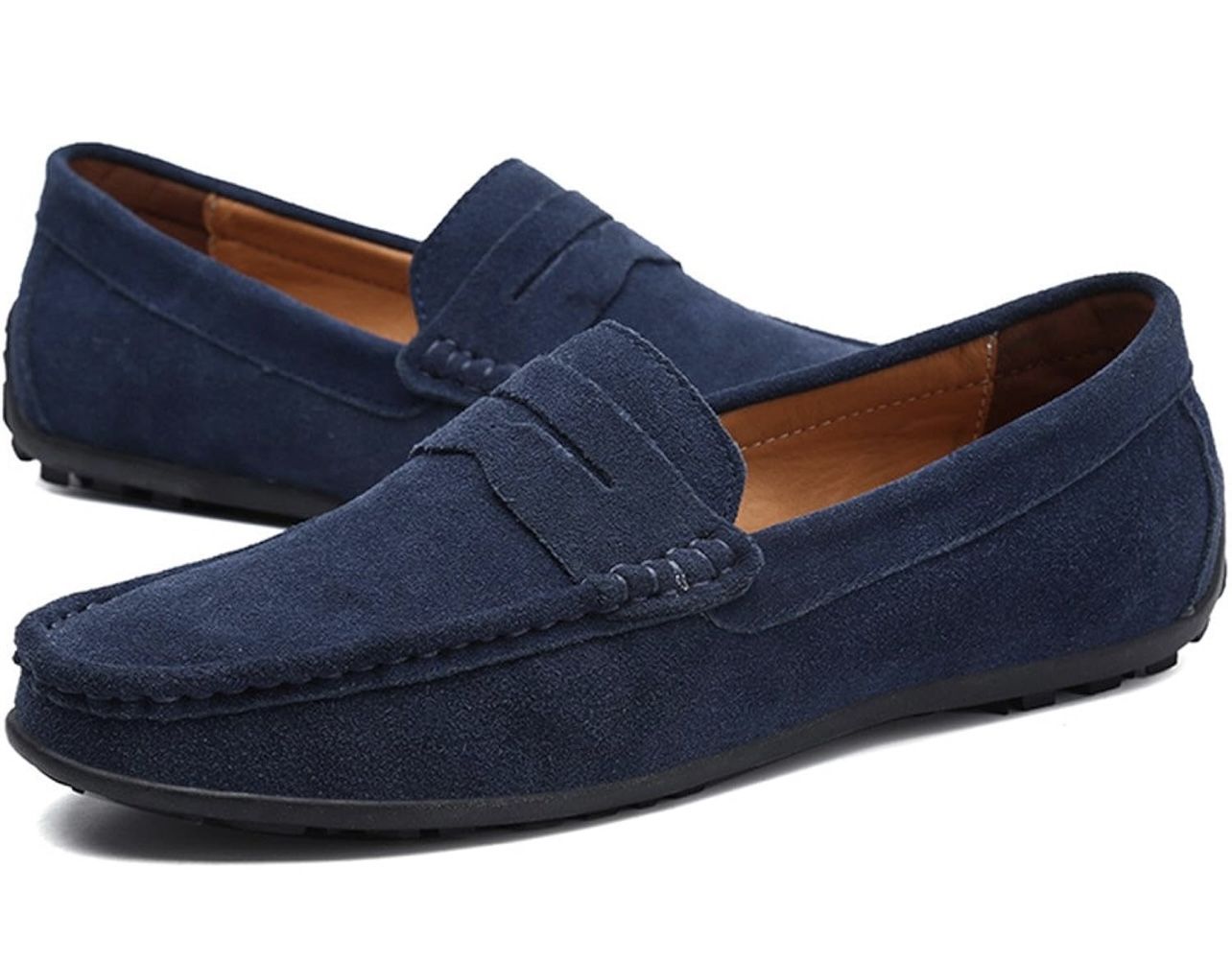  Men’s Suede Penny Loafers ( blue one pair, brown