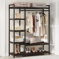 F1215 Freestanding Closet Organizer with 6 Shelves and Hanging Bar