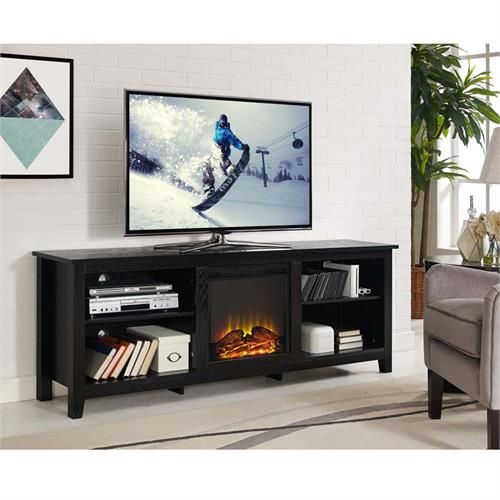 24"H x 70"W x 16"D Walker Edison 70 inch TV Stand with Electric Fireplace (Black)