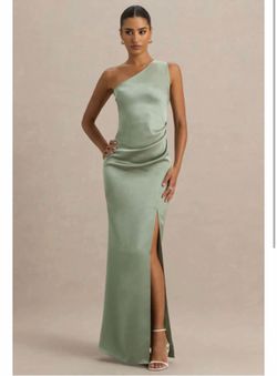 Club L London SAGE ASYMMETRIC NECKLINE HIGH-SPLIT MAXI DRESS