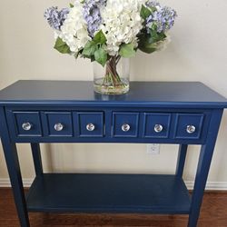 Navy Blue Console Table with Crystal Knobs