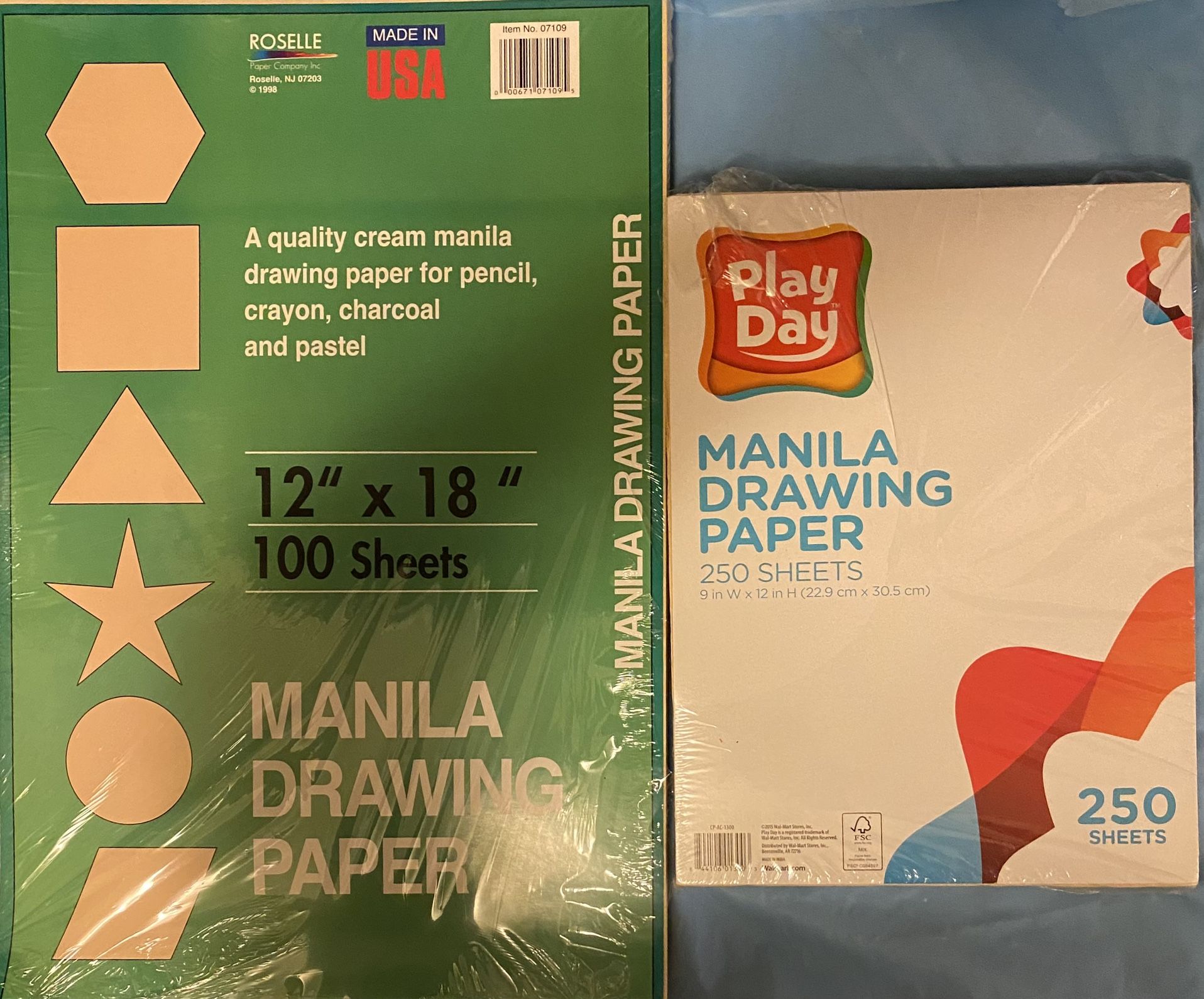 Manila construction paper, 2 pks., (100ct 12x18) (250ct 9x12), School supplies