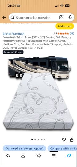 FoamRush 7-Inch RV Bunk Mattress 30x80