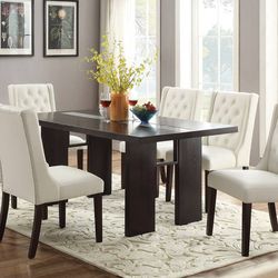 Brown Dining Table Set With Ivory Chairs 
