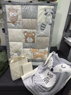4 Piece Baby Crib Bedding Set Forest Animals