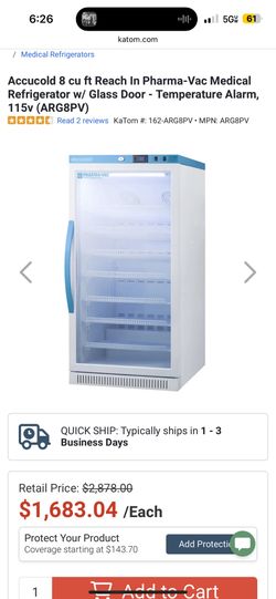 Accucold 8 Cu Ft. Reach In Medical Refrigerator