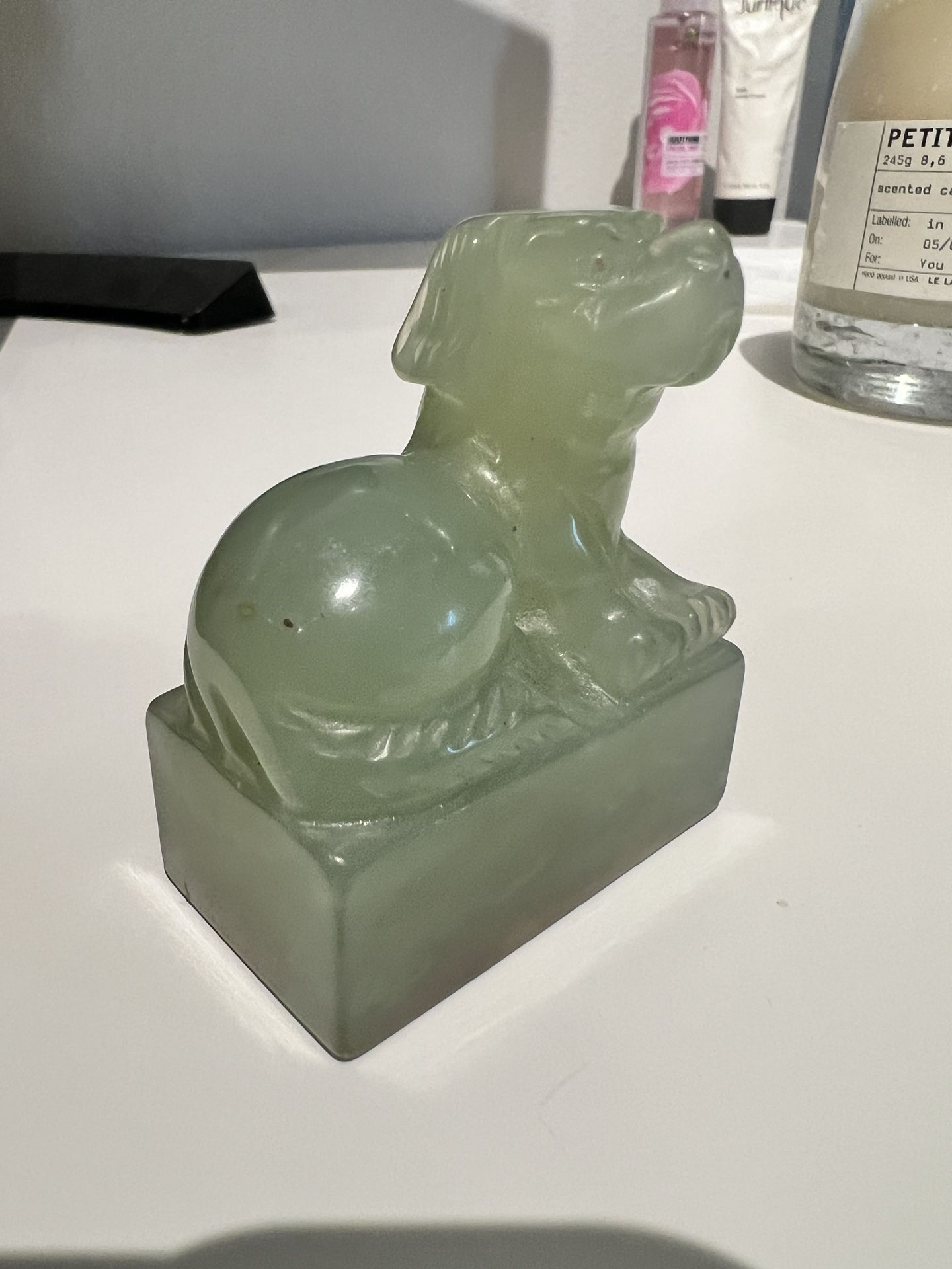 Antique Carved Jade Seal Chinese Signature Chop 19th Century Dog Stamp