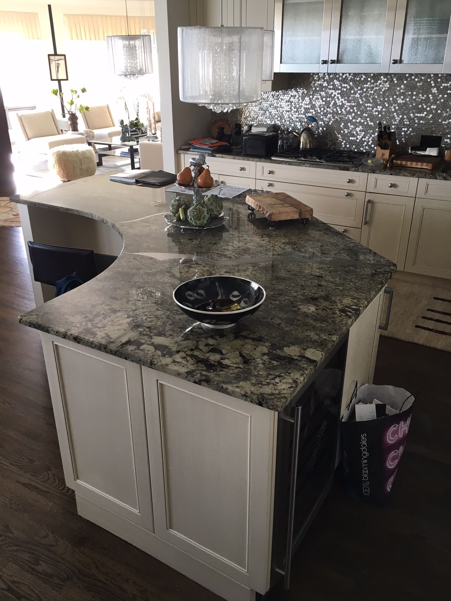 Kitchen cabinets and granite countertop, with metal inserts, and sink. Matching drop in cooktop(Thermador $850- sold separately)