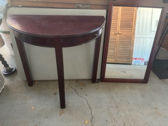 Mahogany Demilune Console Table with Mirror
