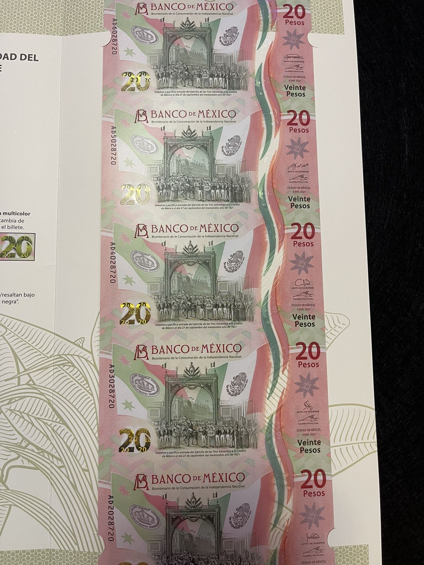 Uncut Sheet Of 20 Pesos
