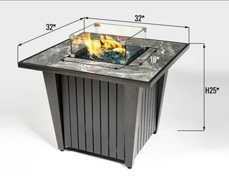 AJ Enjoy 32'' Square Propane/Natural Gas Fire Pit Table with Glass Wind Guard