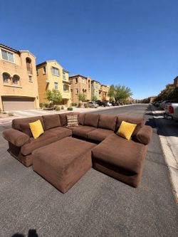 Oversized Chocolate Brown Microfiber Sectional + Ottoman