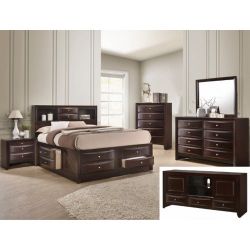 Brand New Dark Cherry Queen Captain Bedframe + Dresser + Mirror + Nighstand 4PCs Bedroom Set 