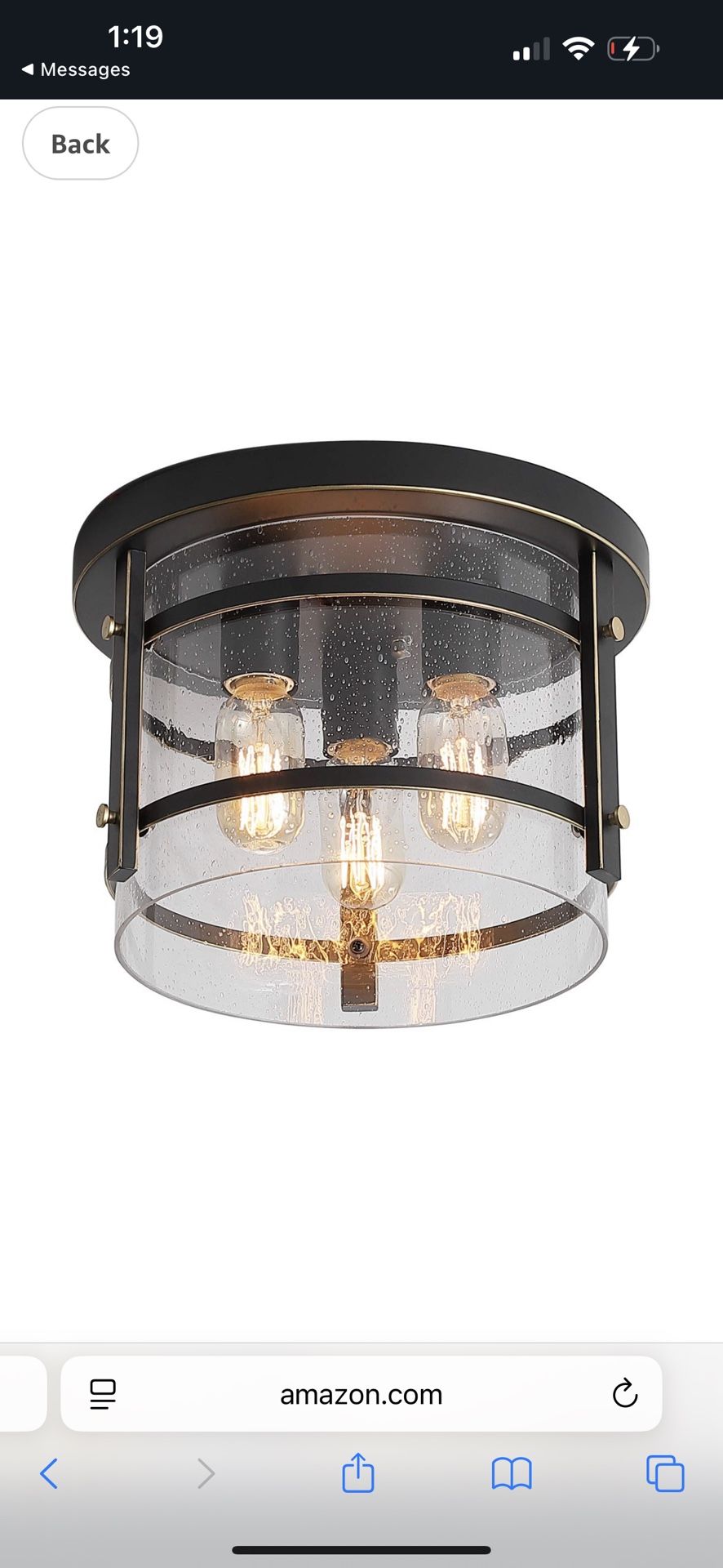 KDG 3-Light Flush Mount Ceiling Light Fixture,Adjustable,Clear Seeded Glass Shade,Black Farmhouse Ceiling Light for Kitchen Bedroom Living Room Hallwa