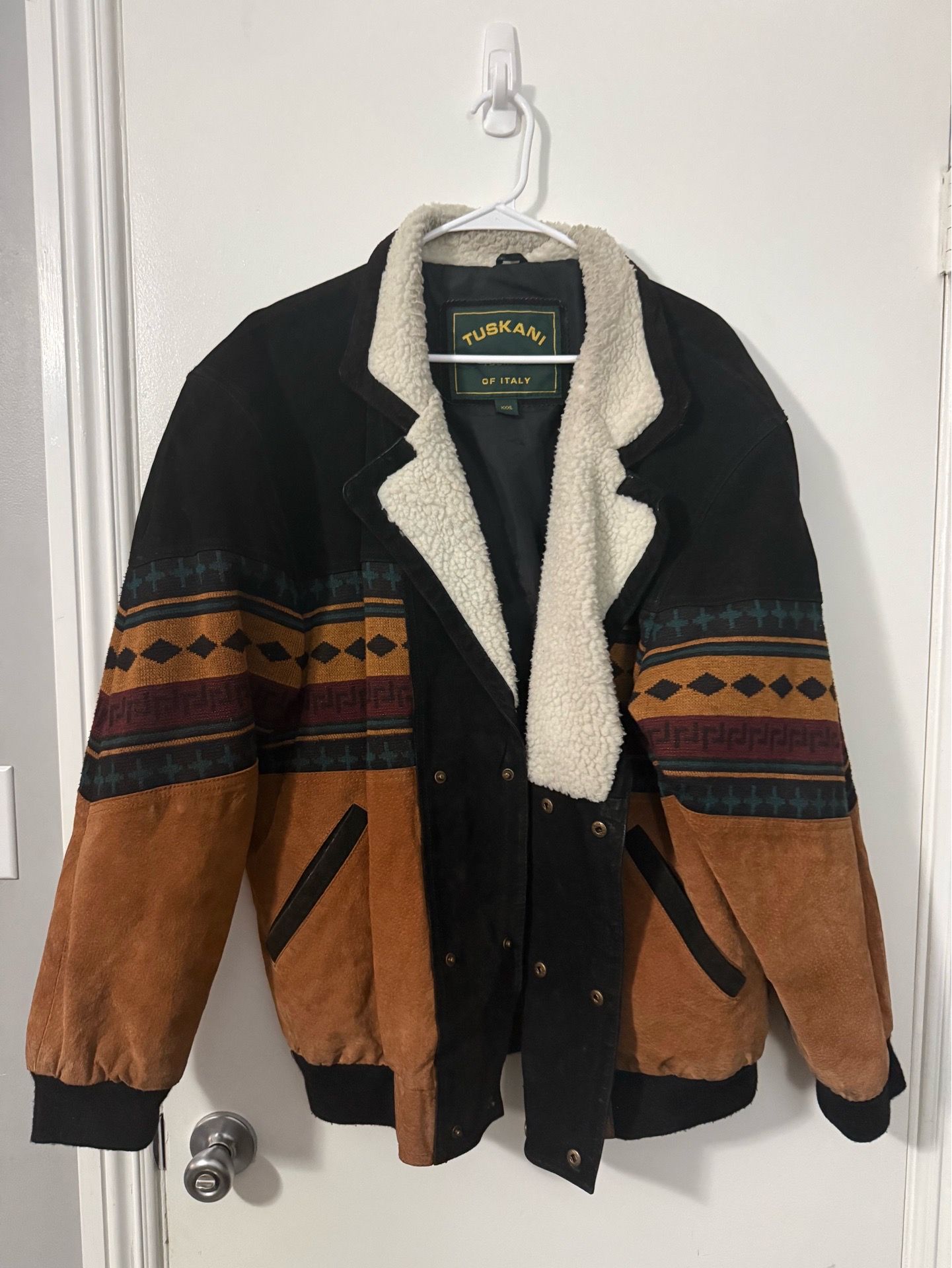 Vintage Tuskani of Italy Suede Aztec Sherpa Bomber Jacket