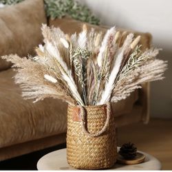 Pampas Grass, 81PCS 17.5" Dried Pampas Grass Decor, Dried Flowers for Vase, Boho Flowers Bouquet for Wedding Floral Arrangements Home Decorations 009(