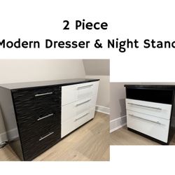 62” Contemporary Dresser & Night stand — Great Condition, Deep Storage, glass top 