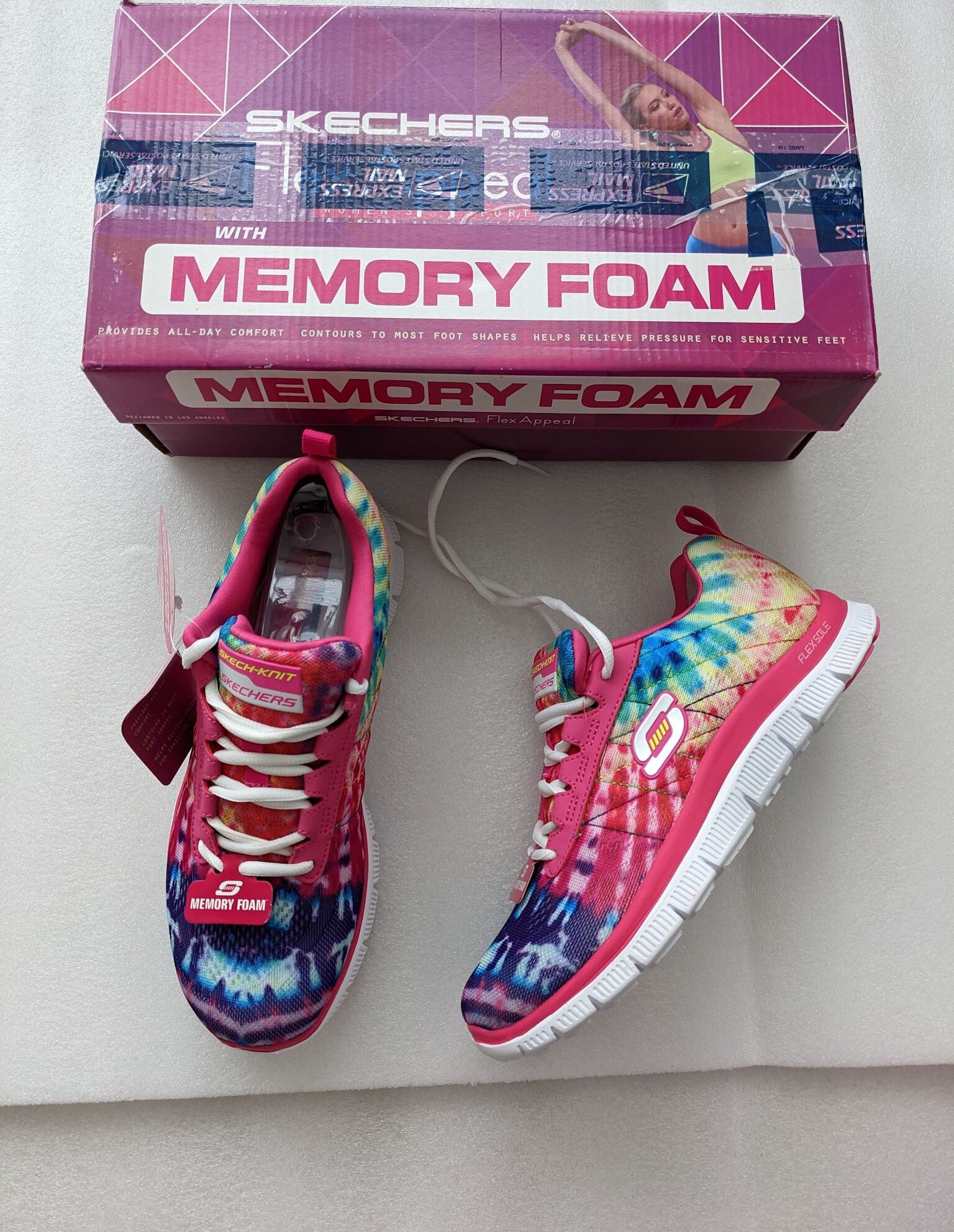 Skechers Memory Foam Walking Shoes Size Tie Dye Rainbow New In Box